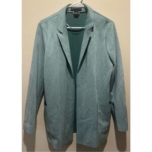 Joan Vass Women's Sea Green Faux Leather Blazer Size Large